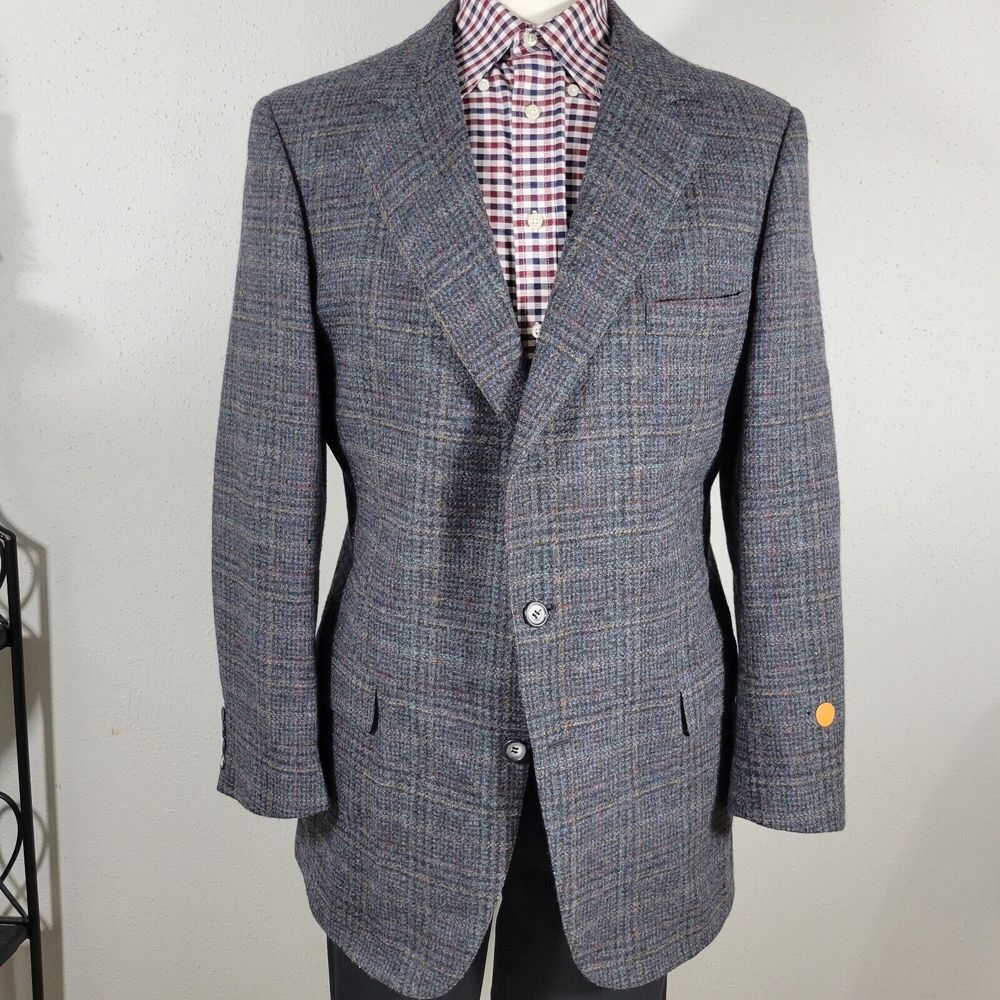 VTG John Alexander Men's Tweed Sport‎ Coat Blazer Two Button Plaid Gray Sz 44R